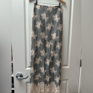 PrettyLittleThing Gray Maxi Skirt with Cream Floral Lace
